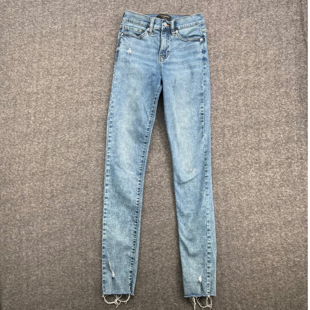 Banana Republic Womens High Rise Skinny Jeans Distressed Raw Hem Tall 24/00 Long